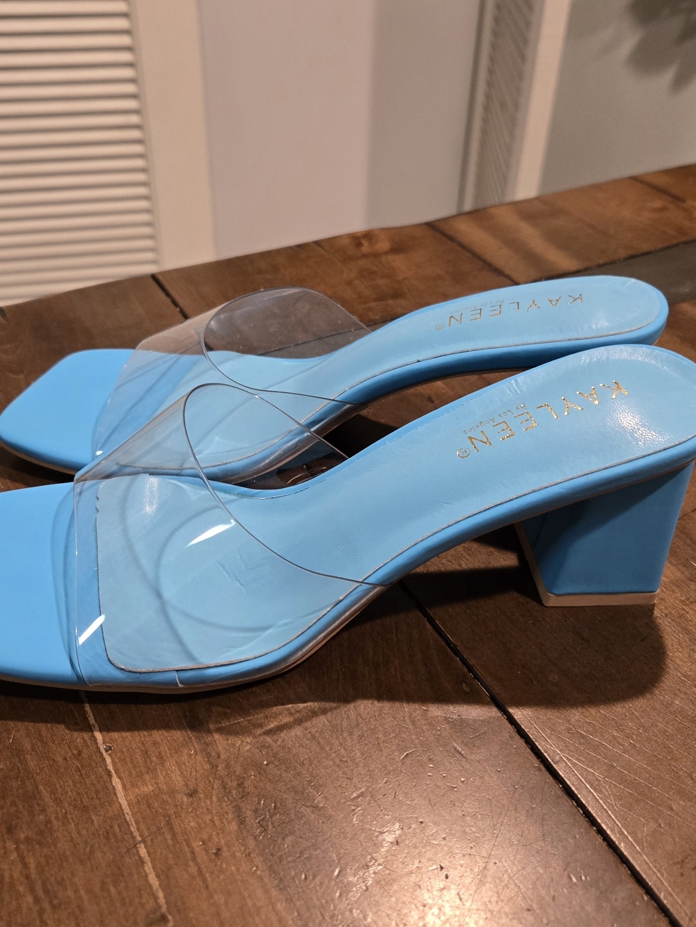 Sky Blue Clear Strap Block Heel Sandals-Brand New